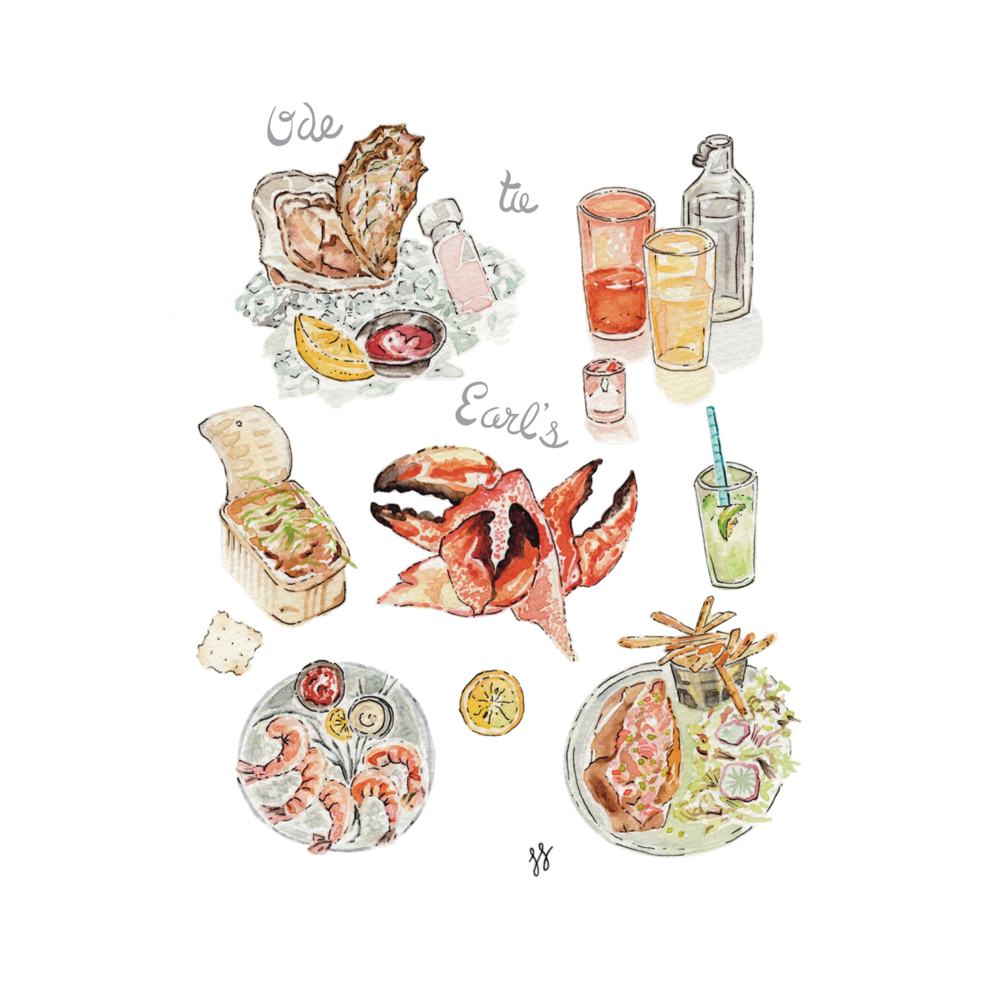 Kansas City "Ode to Earl's" Watercolor Print featuring Fruits de Mer