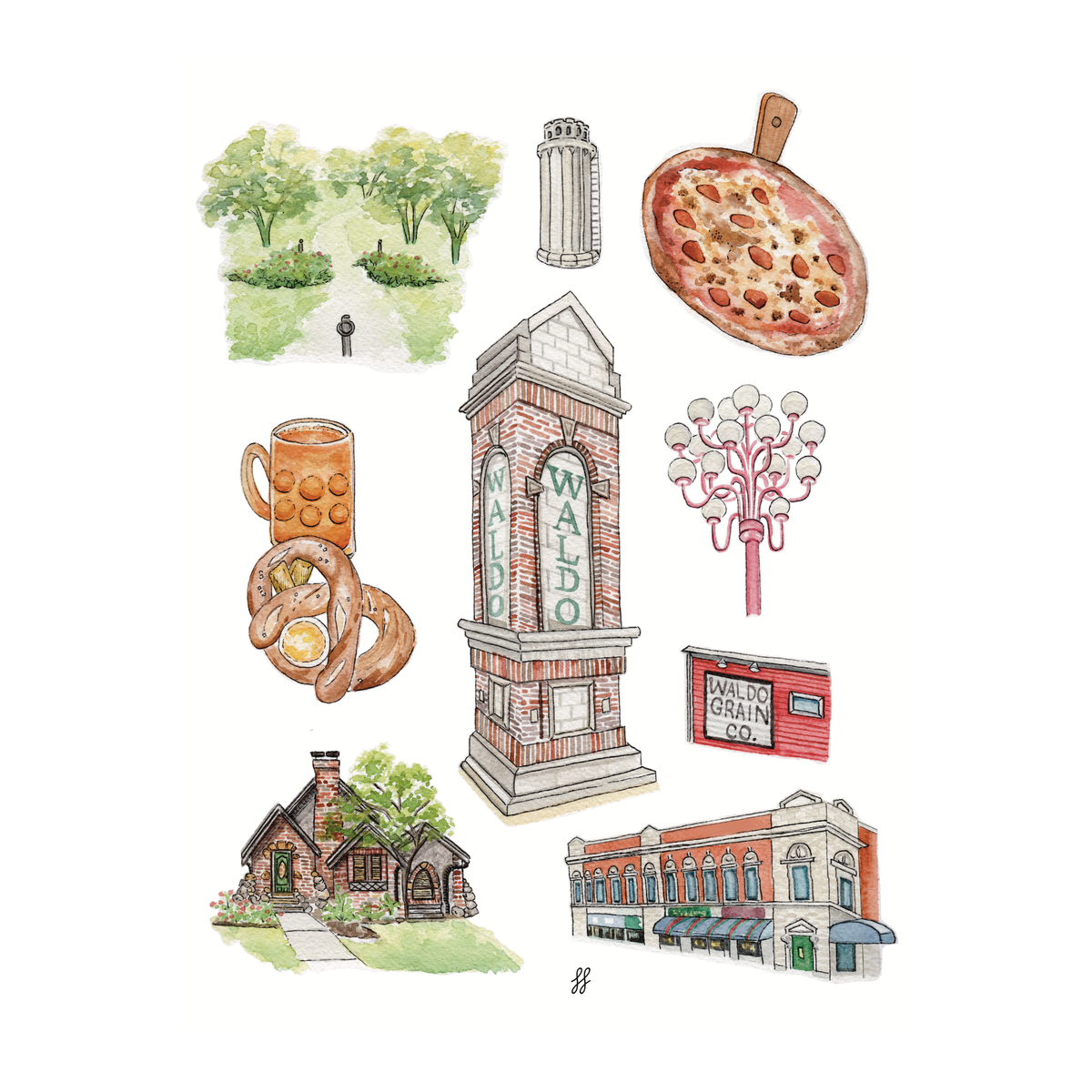 KC Neighborhood Watercolor Artwork - Waldo