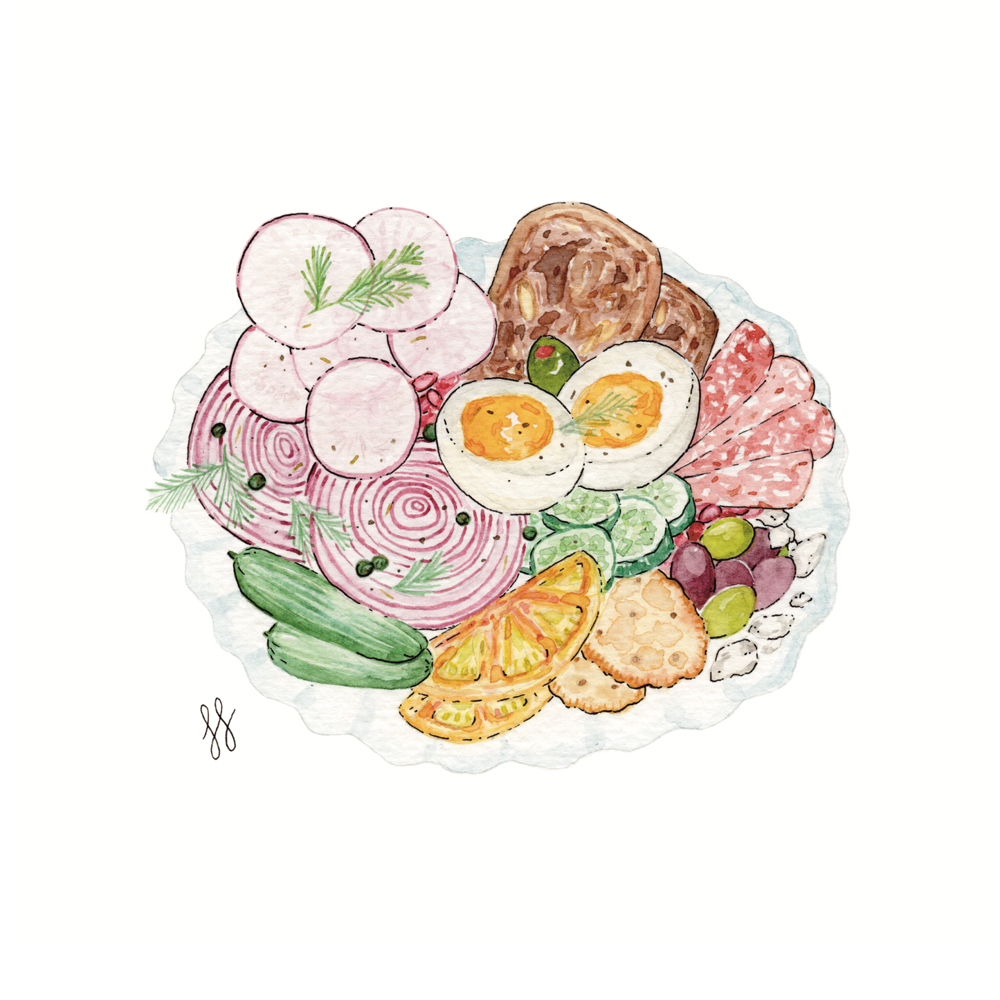 Girl Dinner No. 3 Savory Snack Plate Watercolor Print