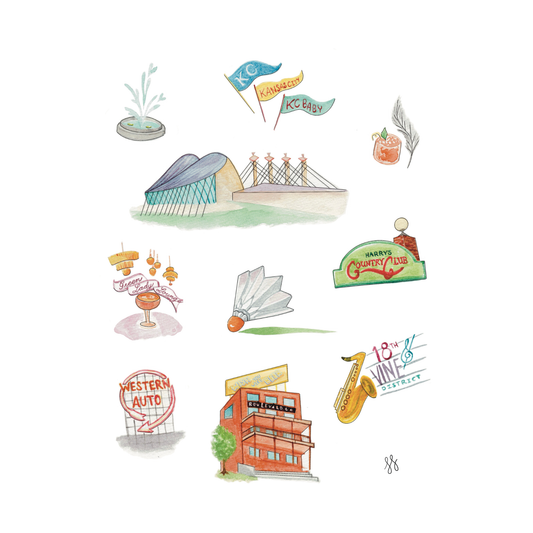 Kansas City Icons Illustrative Watercolor Print