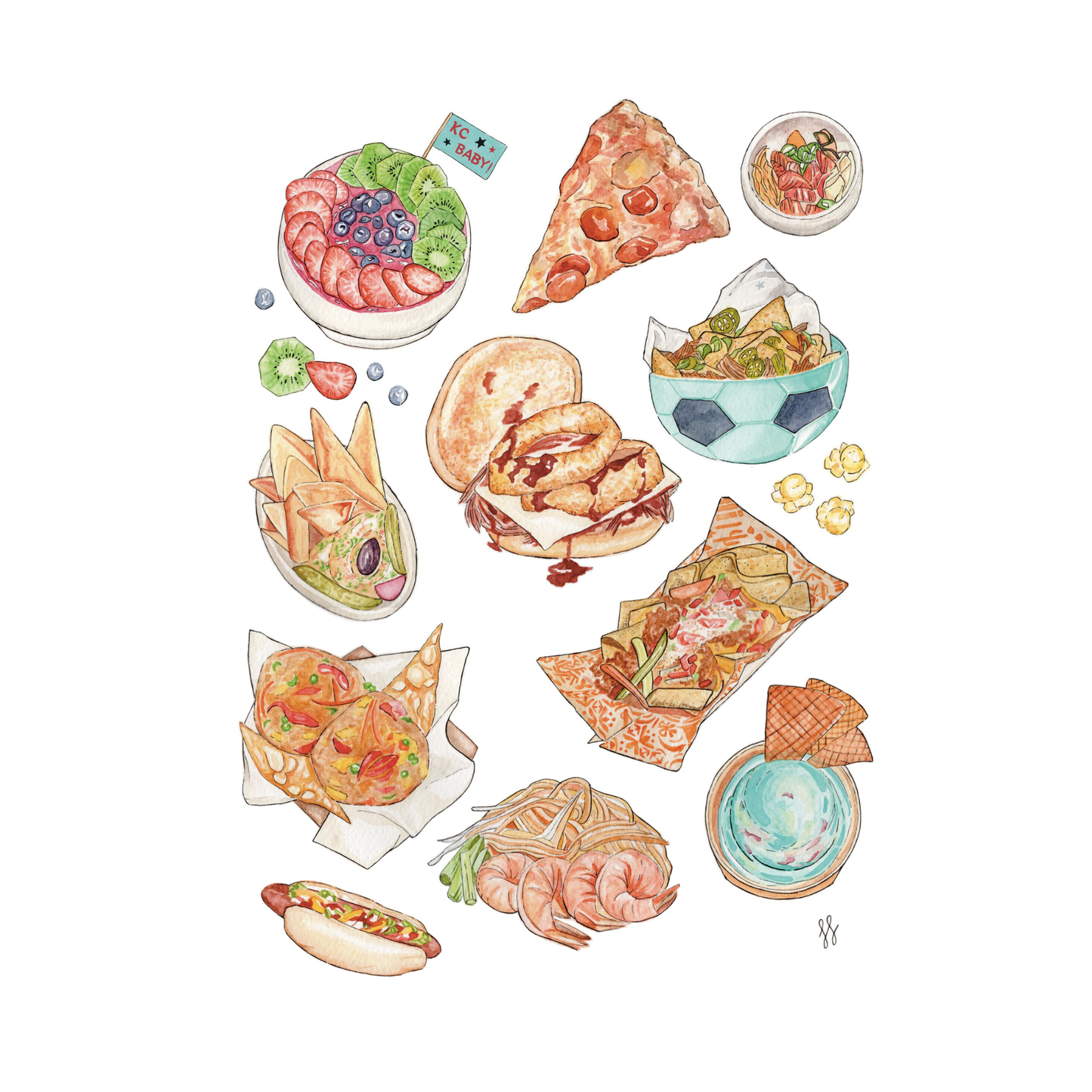 KC Women's Soccer Match Day Snacks Watercolor Print