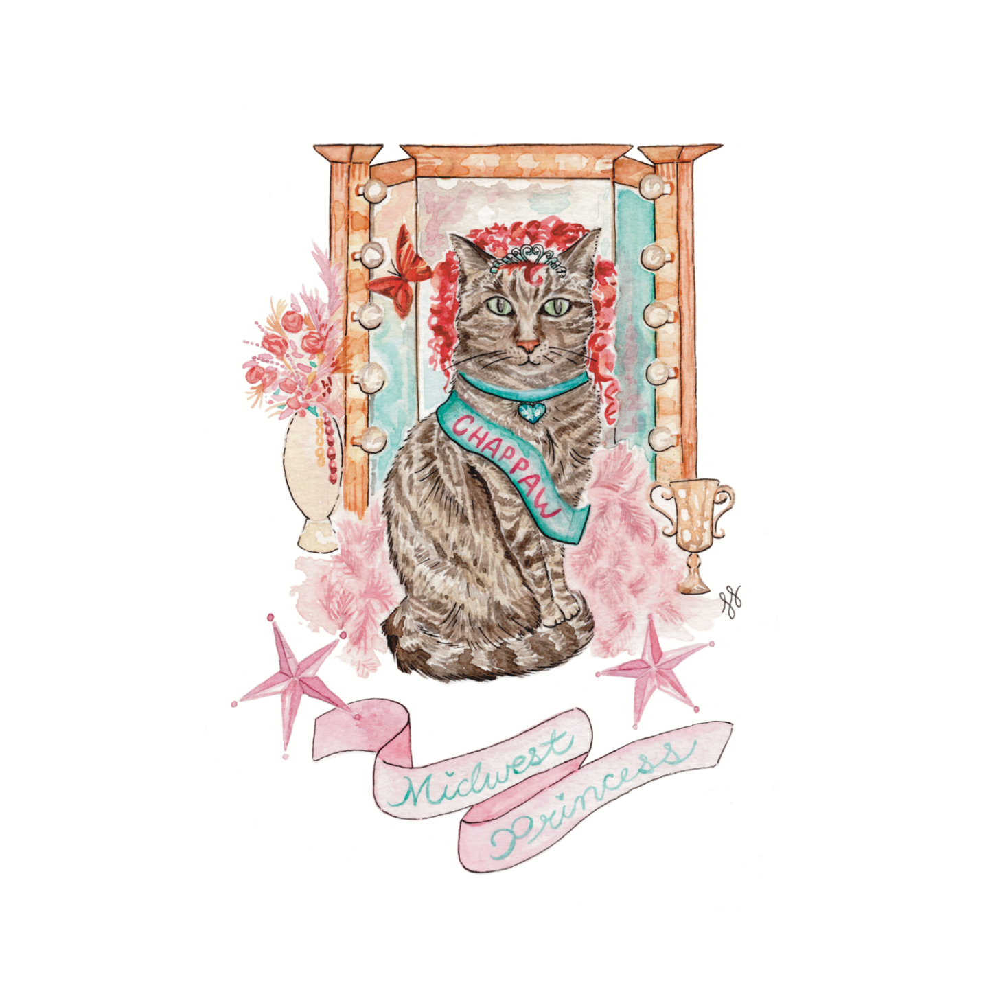 "Midwest Princess" Inspired Tabby Cat Watercolor and Ink Print
