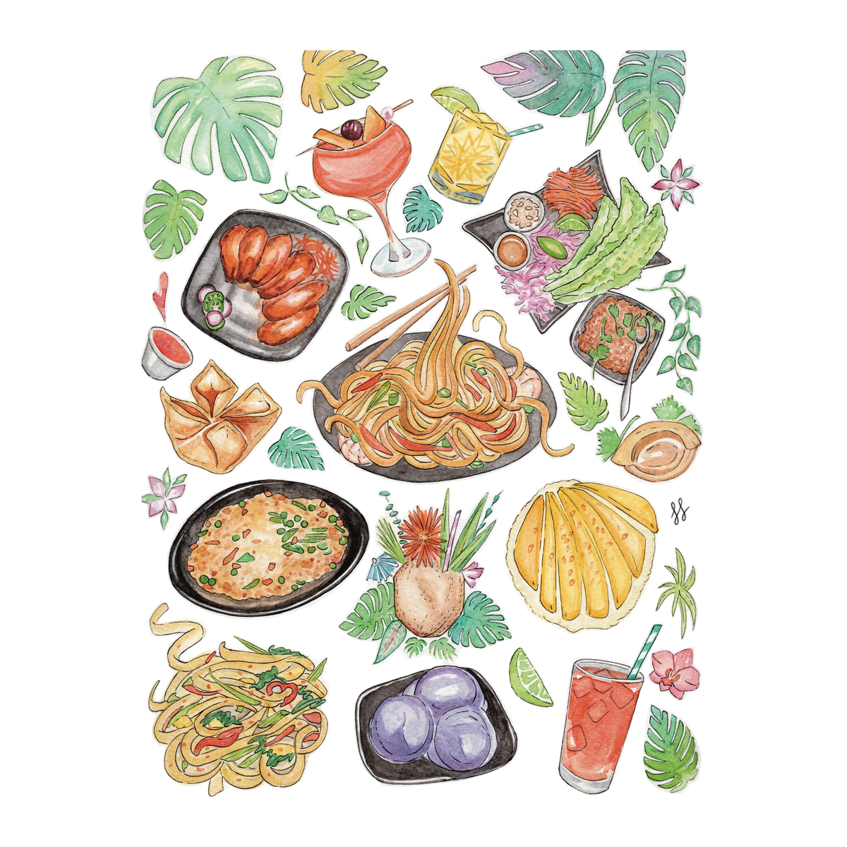KC Thai Noodles Watercolor Print