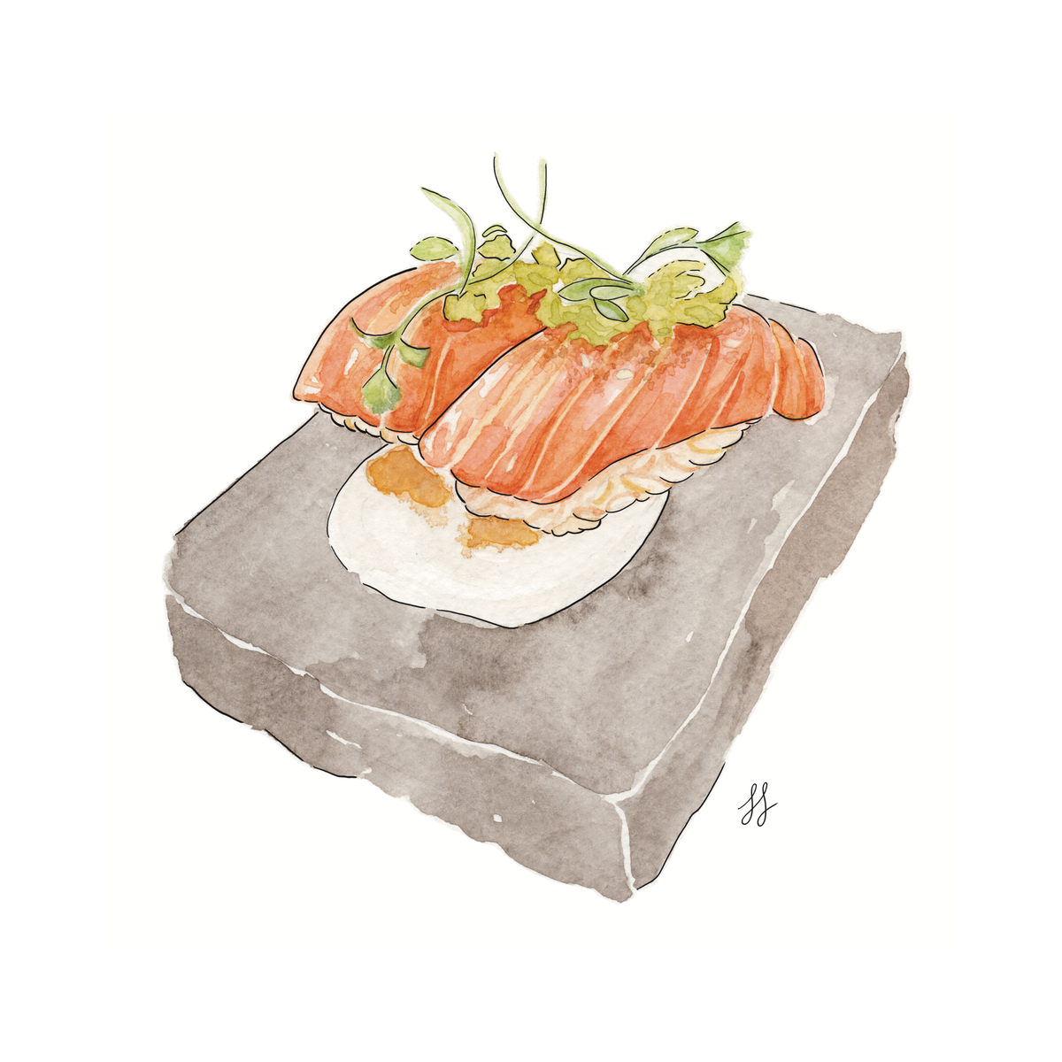 Salmon Nigiri Watercolor Print